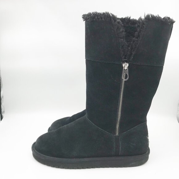 KOOLABURRA UGG Aribel Tall Black Suede Fur Lined Boots Winter Y2K Womens 8 - Picture 4 of 12